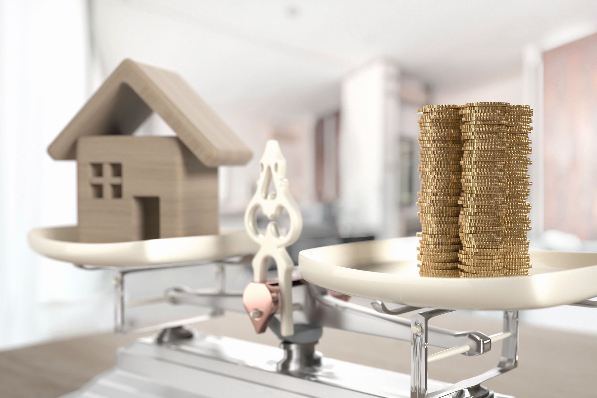 House and coins on the scale